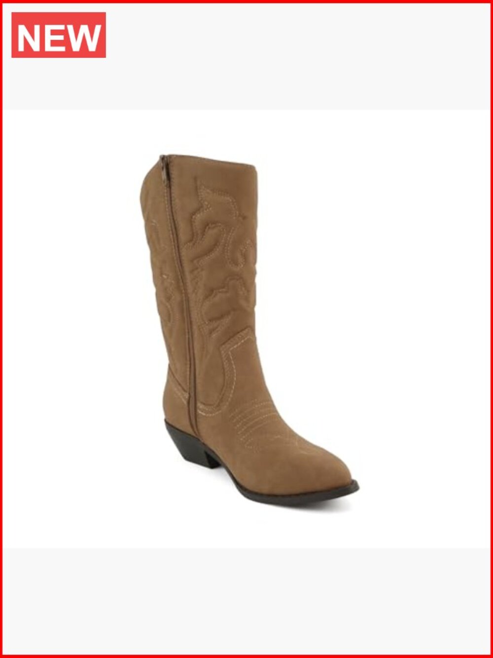 Mid-Calf Western Cowboy Boots with Pointed Toe & Side Zipper - Picture 4 of 5